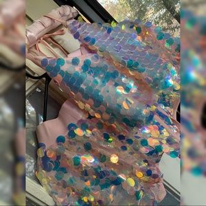 Pink iridescent sequin 2piece mermaid rave outfit